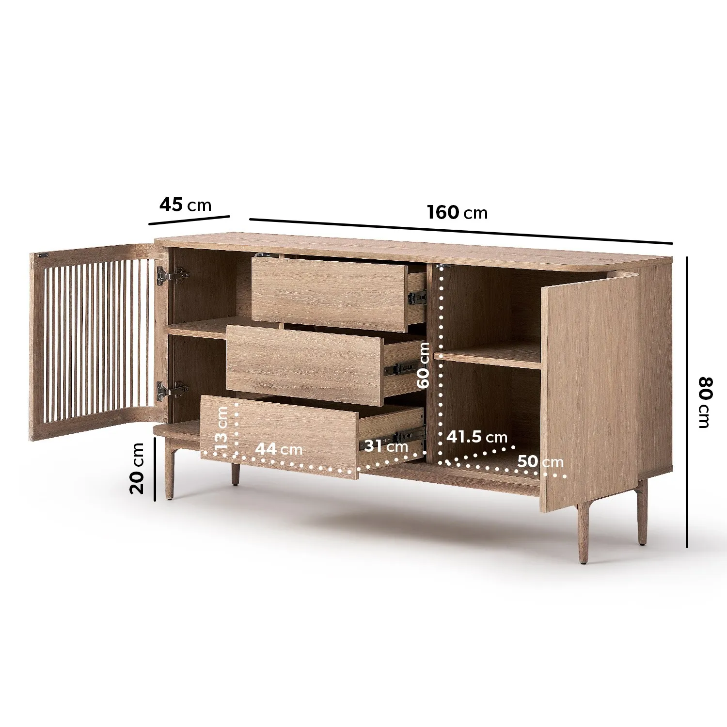 Large Curved Sideboard with Drawers - Oak Veneer