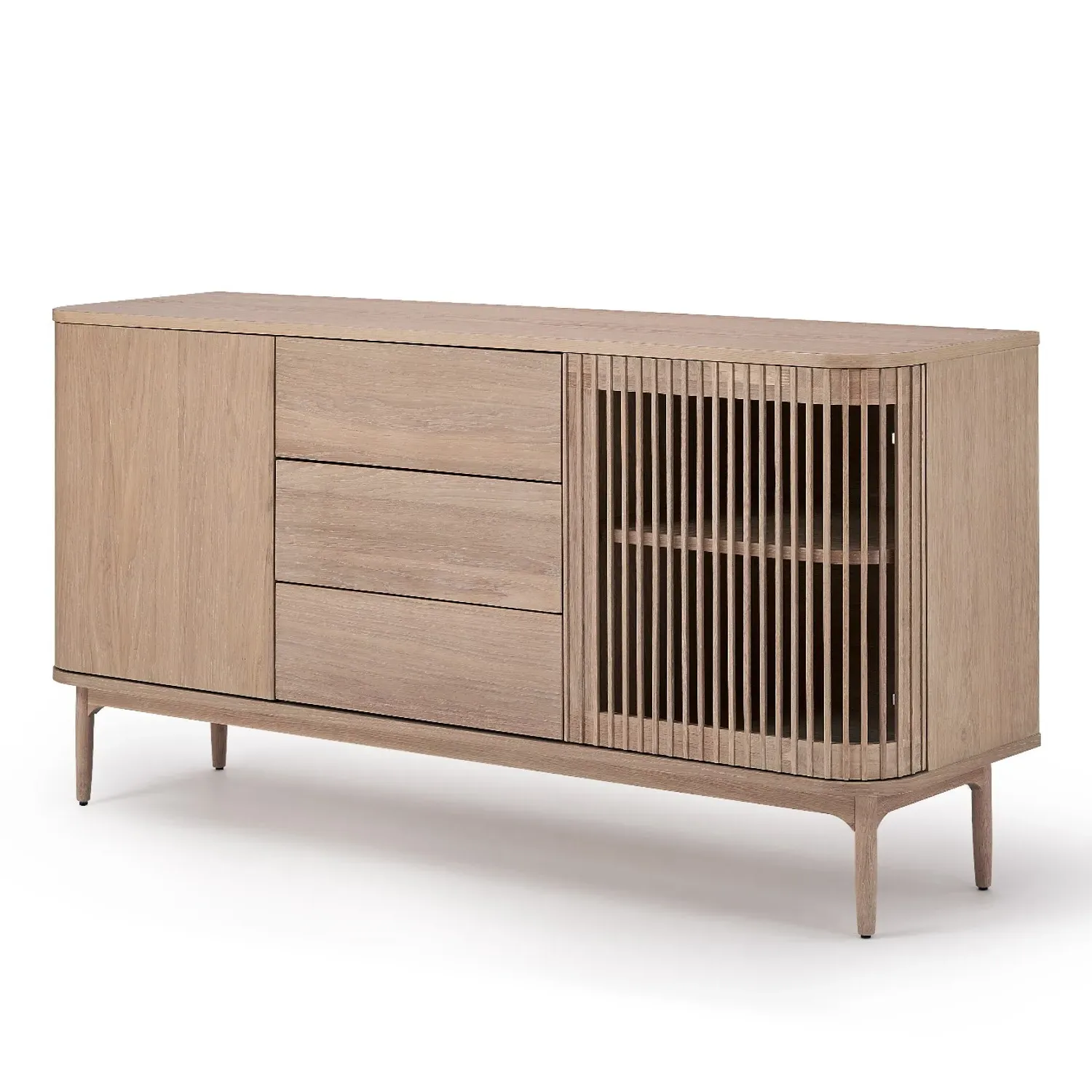 Large Curved Sideboard with Drawers - Oak Veneer