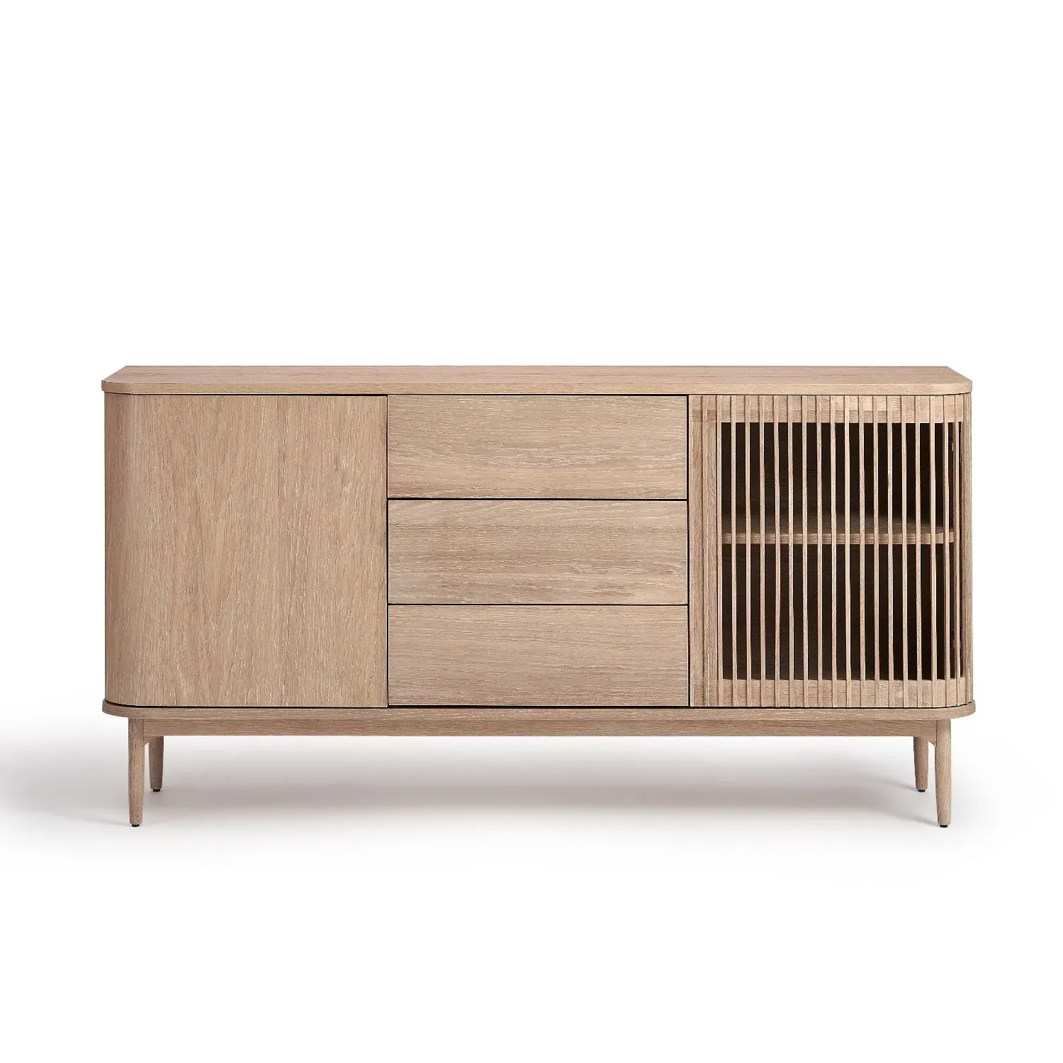 Large Curved Sideboard with Drawers - Oak Veneer