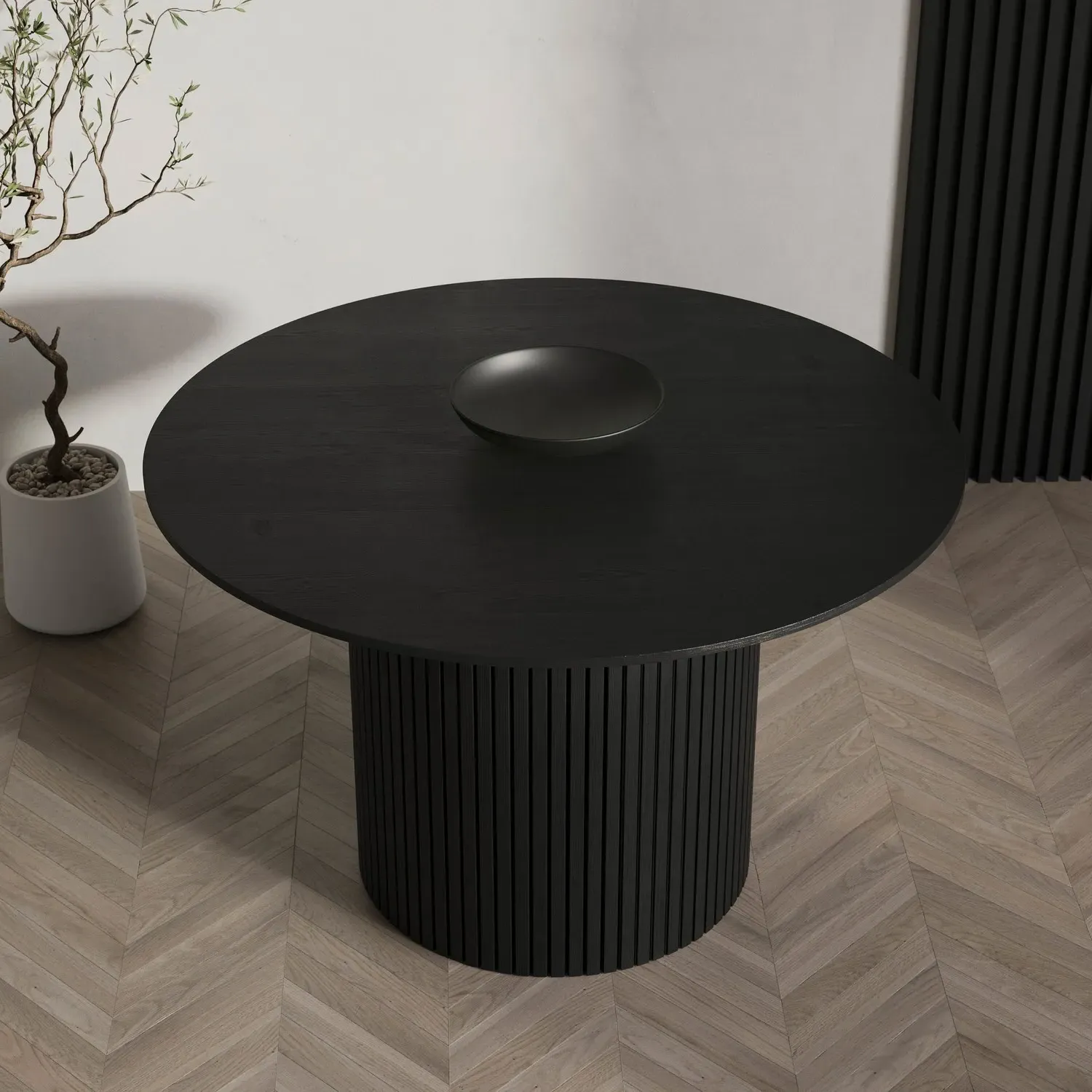 Round Dining Table with Pedestal Base - Black, Oak