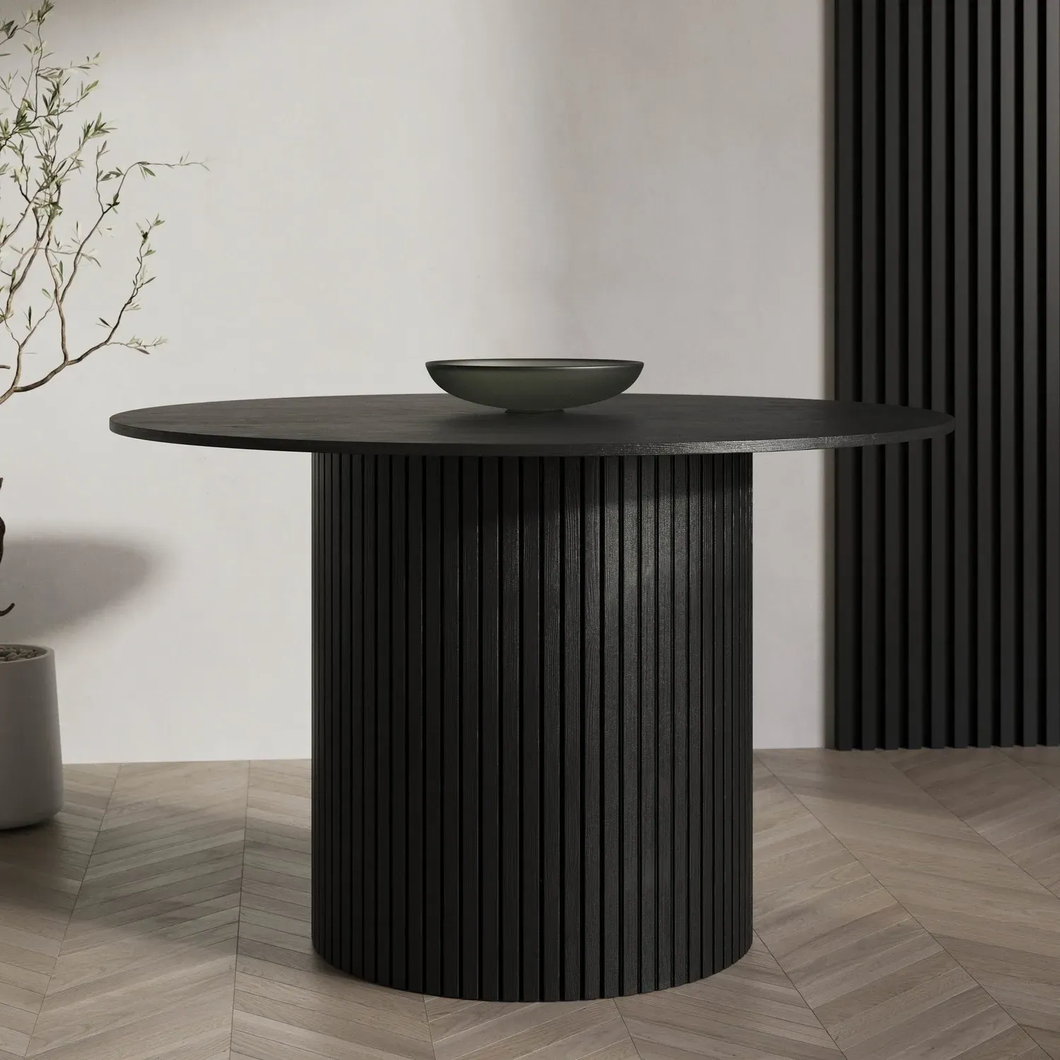 Round Dining Table with Pedestal Base - Black, Oak