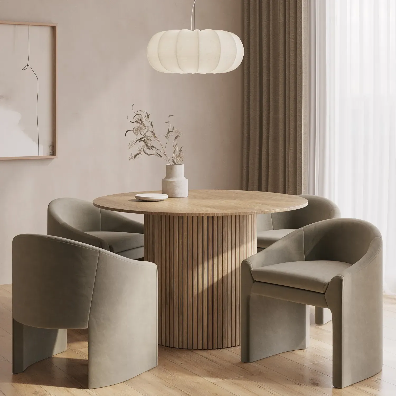 Round Dining Table with Pedestal Base - Brown, Oak