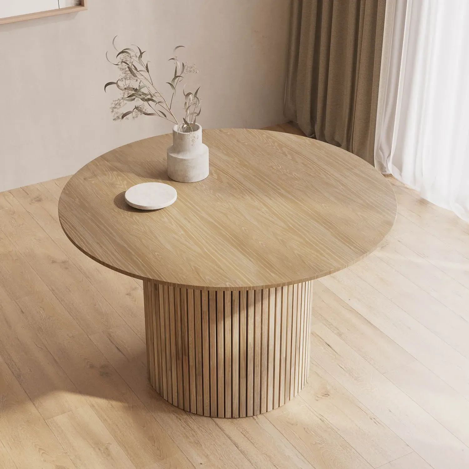 Round Dining Table with Pedestal Base - Brown, Oak