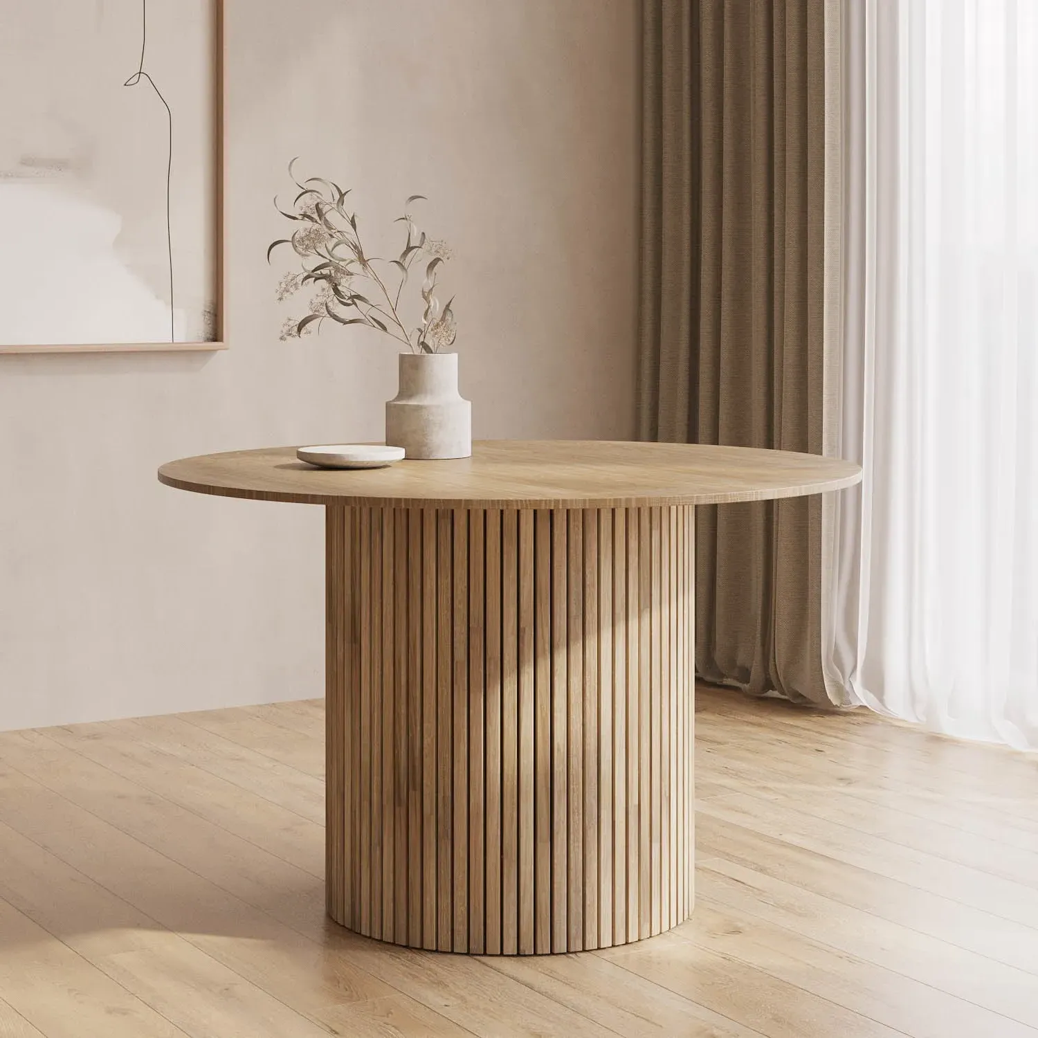 Round Dining Table with Pedestal Base - Brown, Oak image