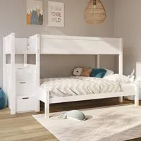 Triple Bunk Bed with Storage Stairs - White, Pine