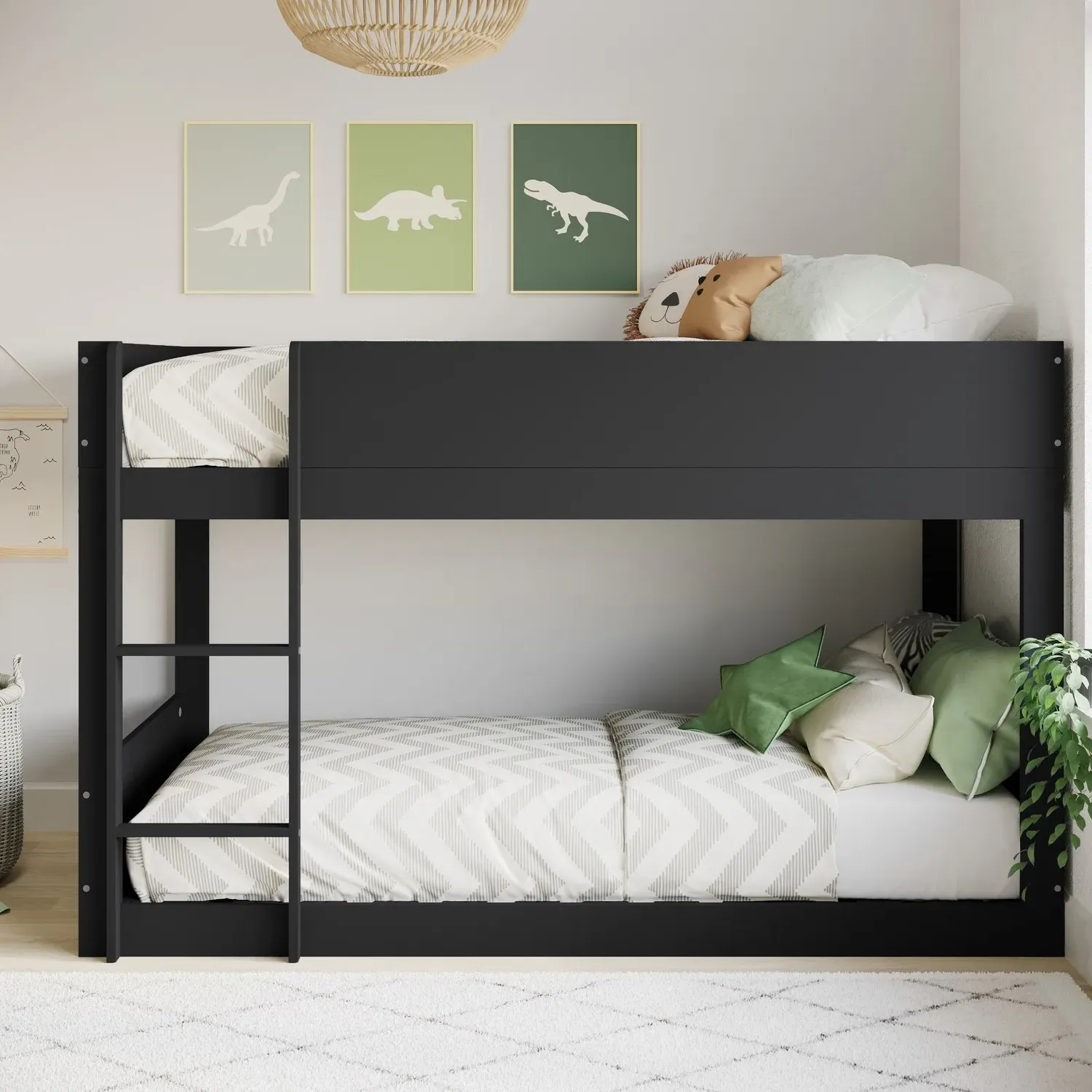 Low Bunk Bed with Guard Rails - Grey, Wood