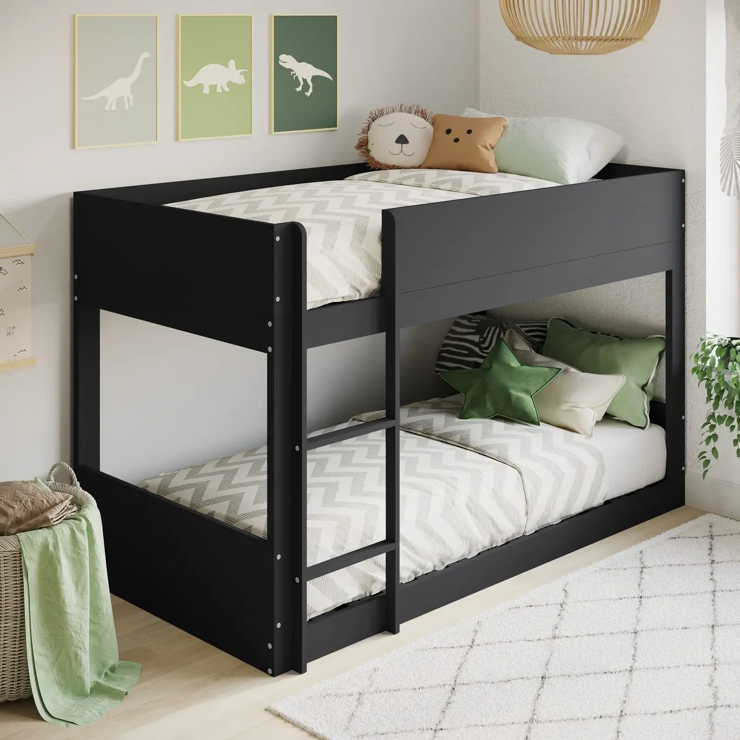Low Bunk Bed with Guard Rails - Grey, Wood image