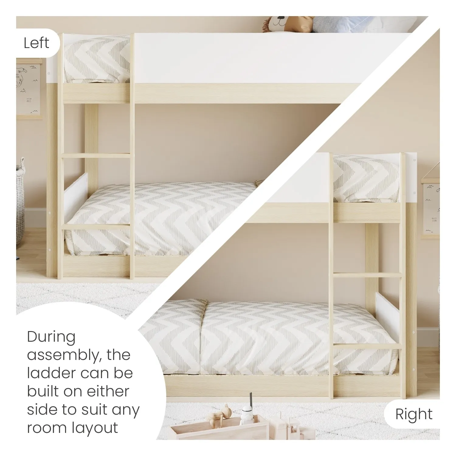 Low Bunk Bed with Guard Rails - White, Wood
