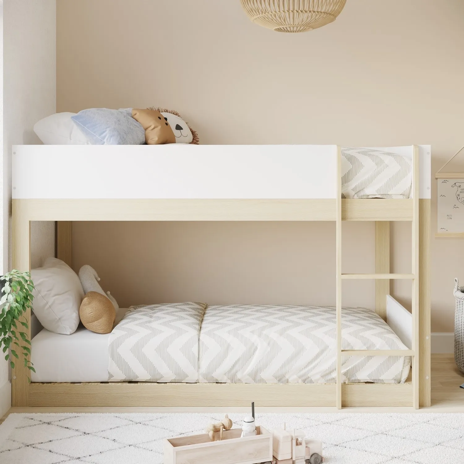 Low Bunk Bed with Guard Rails - White, Wood