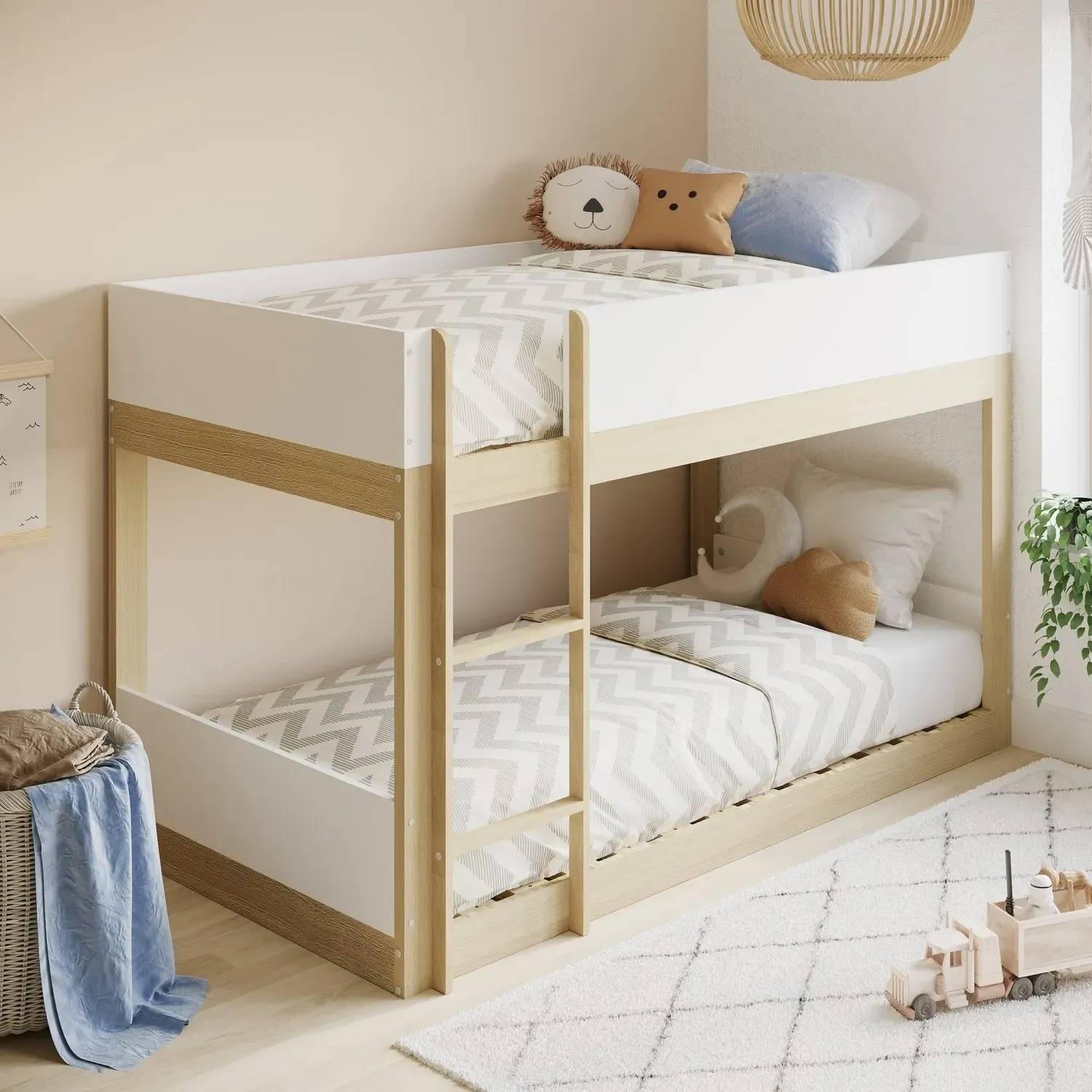 Low Bunk Bed with Guard Rails - White, Wood image