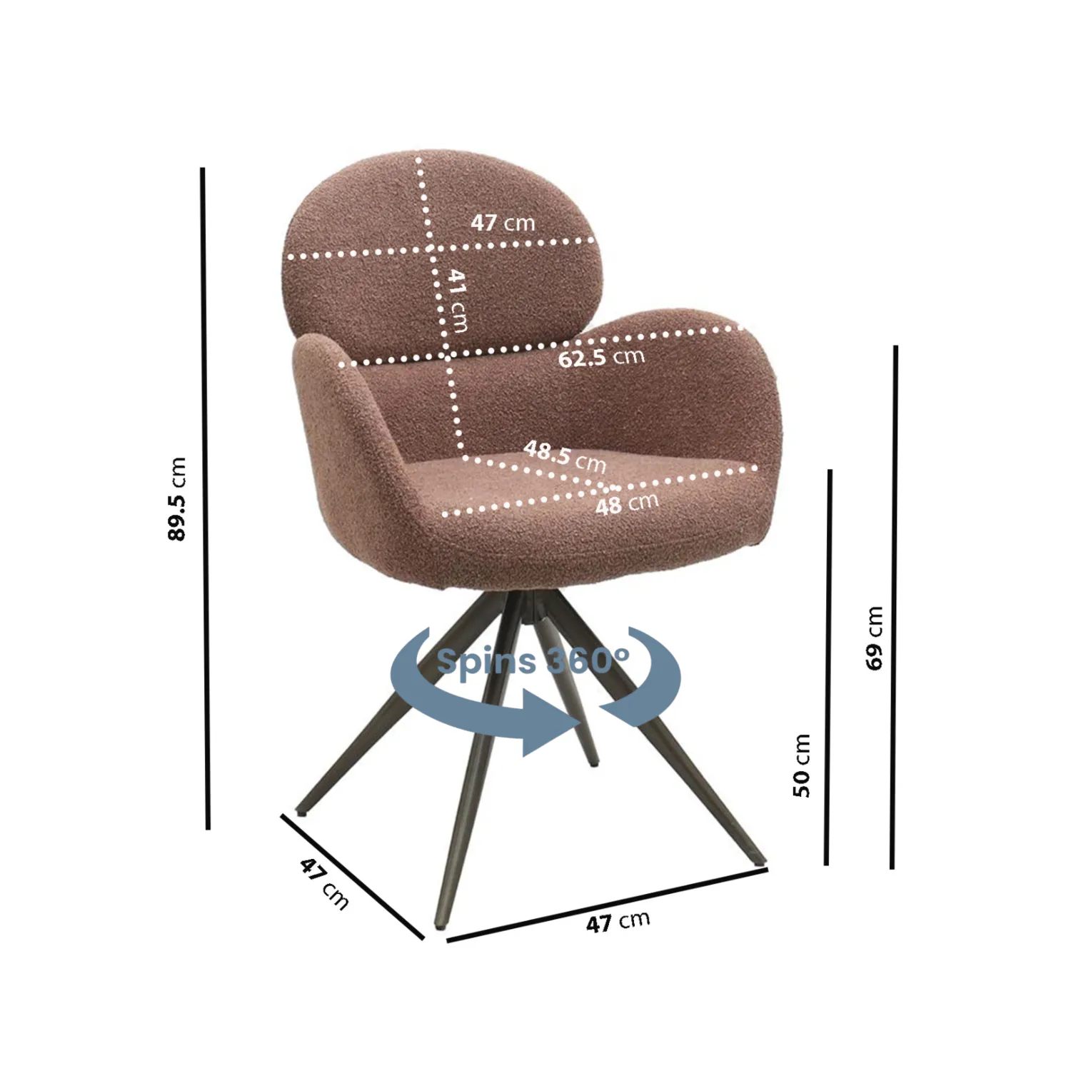 4-Piece Swivel Dining Chairs - Brown, Boucle