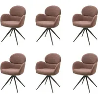6-Piece Swivel Dining Chairs - Brown, Boucle