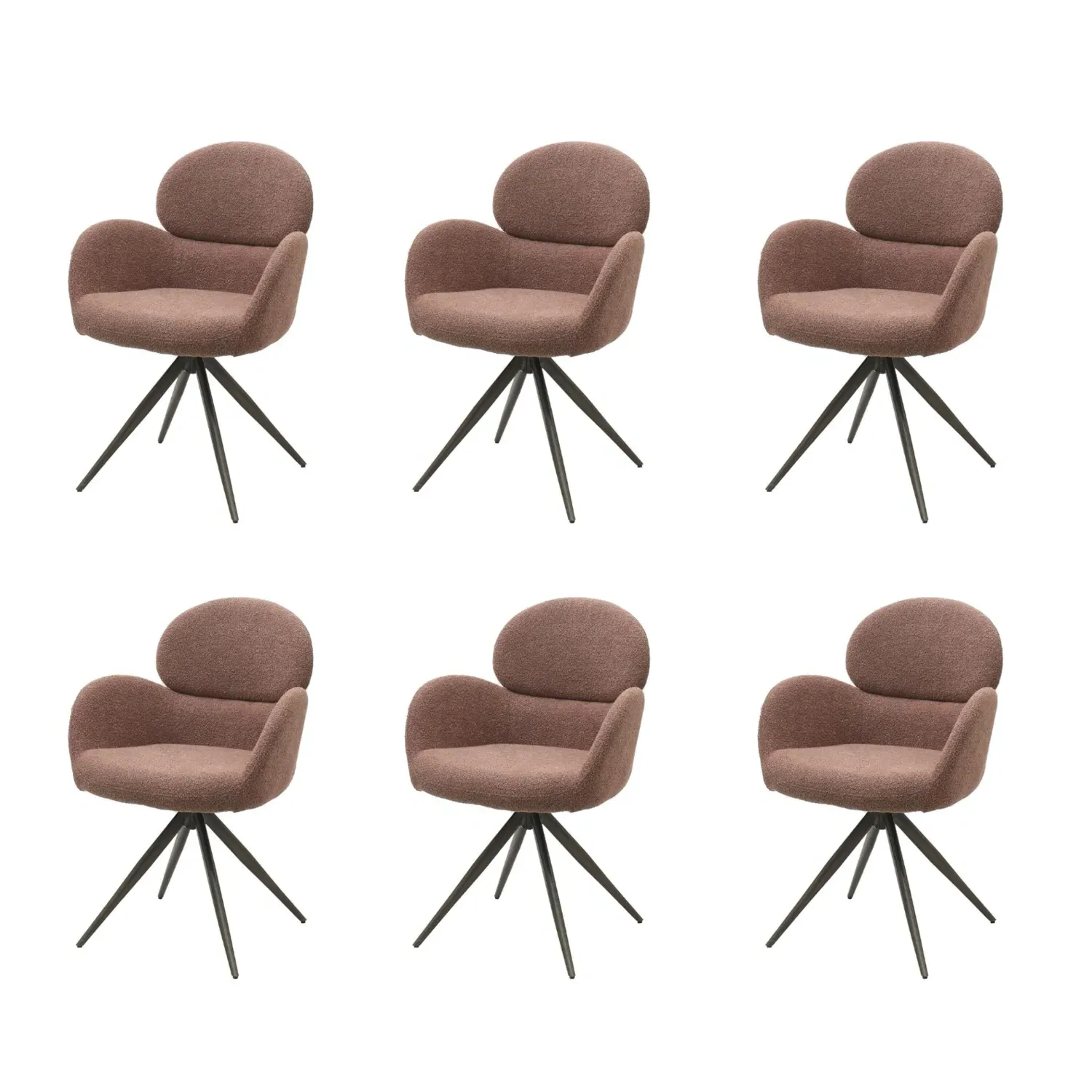 6-Piece Swivel Dining Chairs - Brown, Boucle