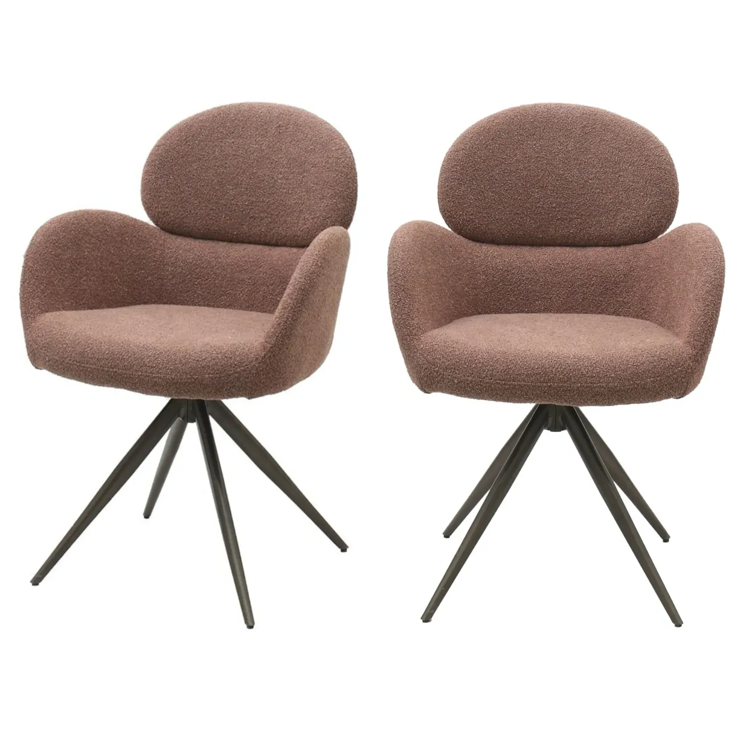 Set of 2 Swivel Dining Chairs - Brown, Boucle
