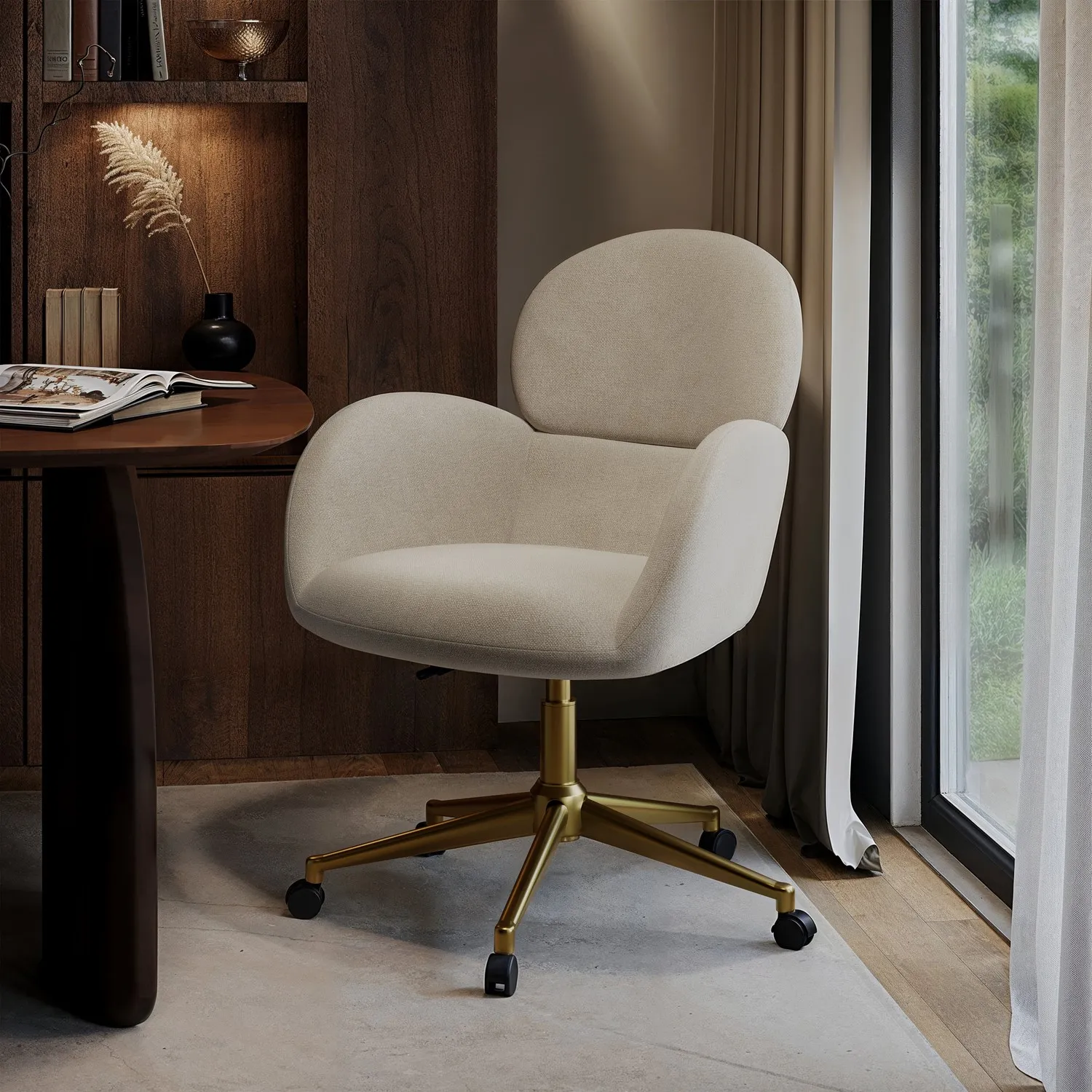 Swivel Office Chair with Gas Lift - Beige, Chenille image