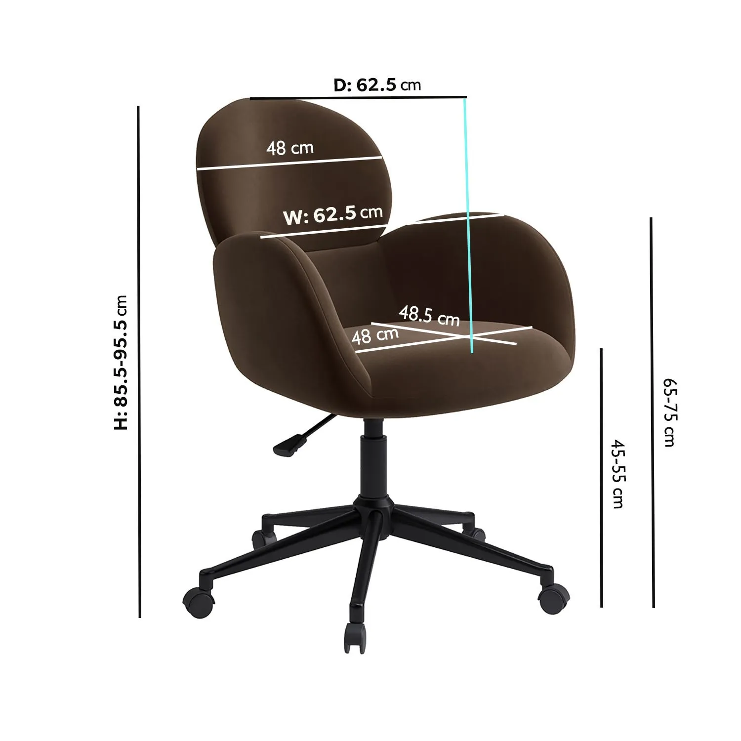 Swivel Office Chair with Gas Lift - Brown, Velvet