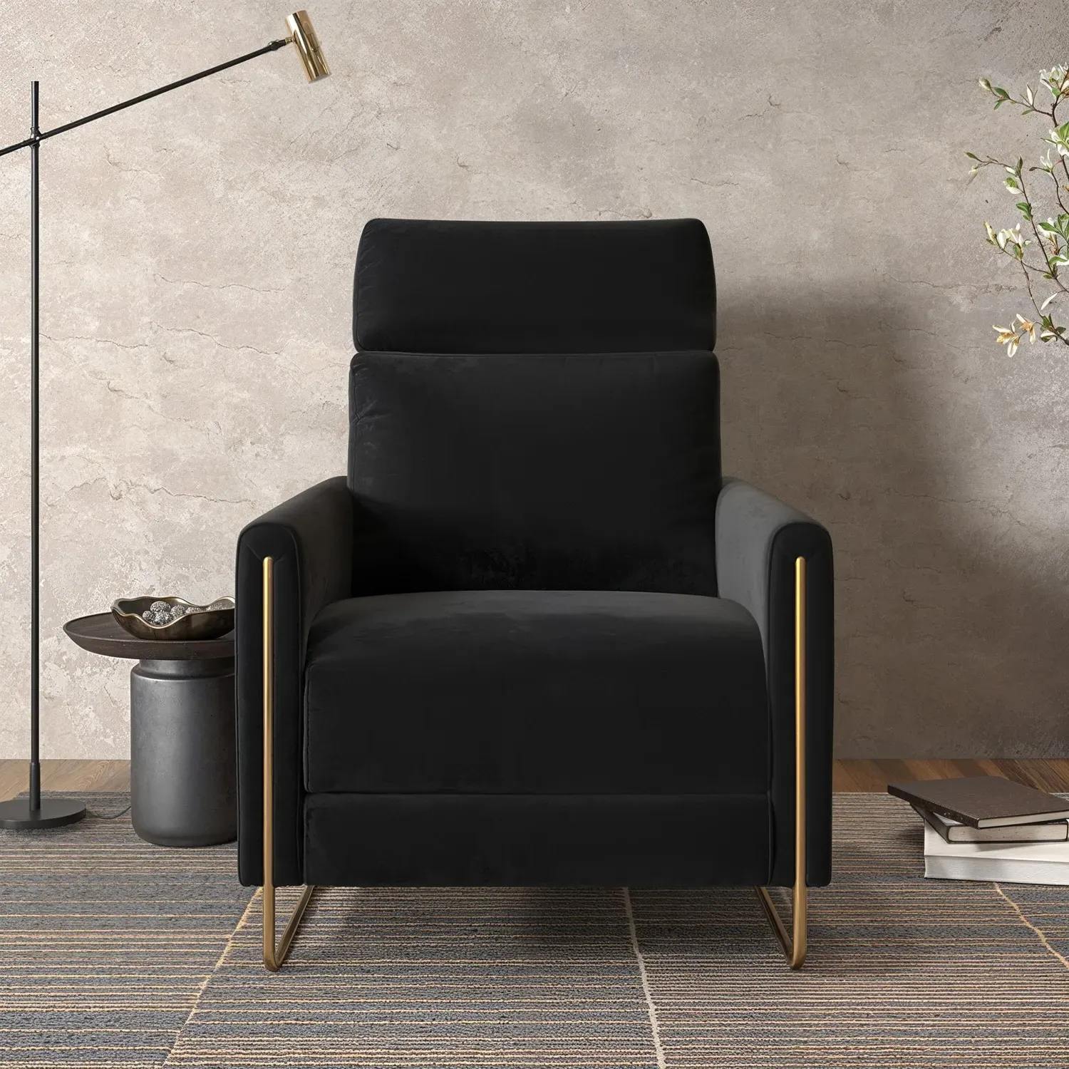 Electric Recliner Chair with USB - Black, Velvet
