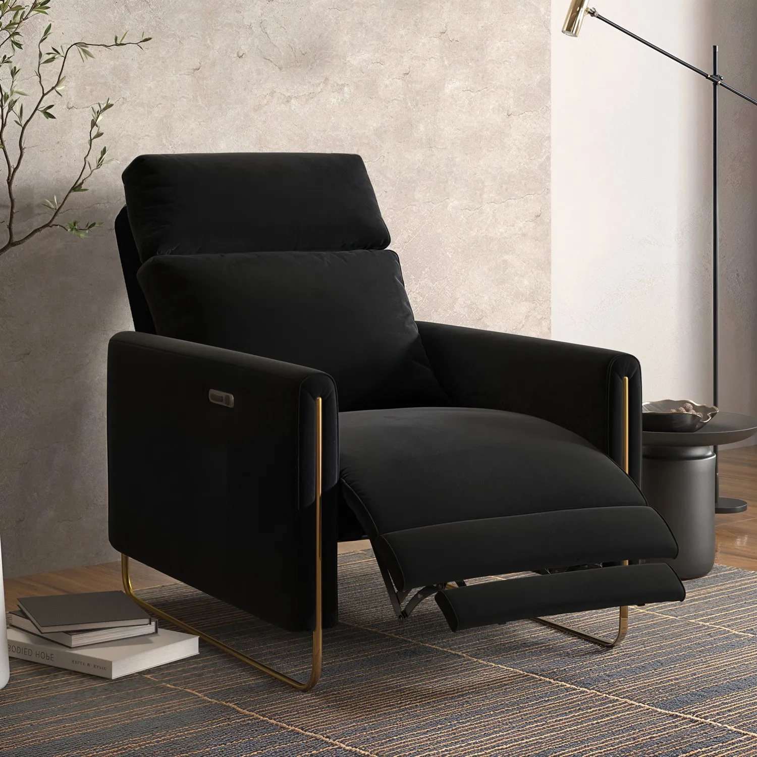 Electric Recliner Chair with USB - Black, Velvet