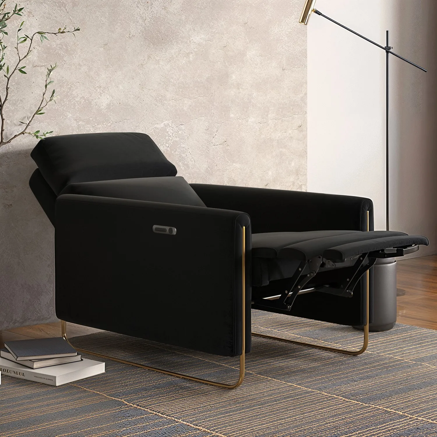 Electric Recliner Chair with USB - Black, Velvet