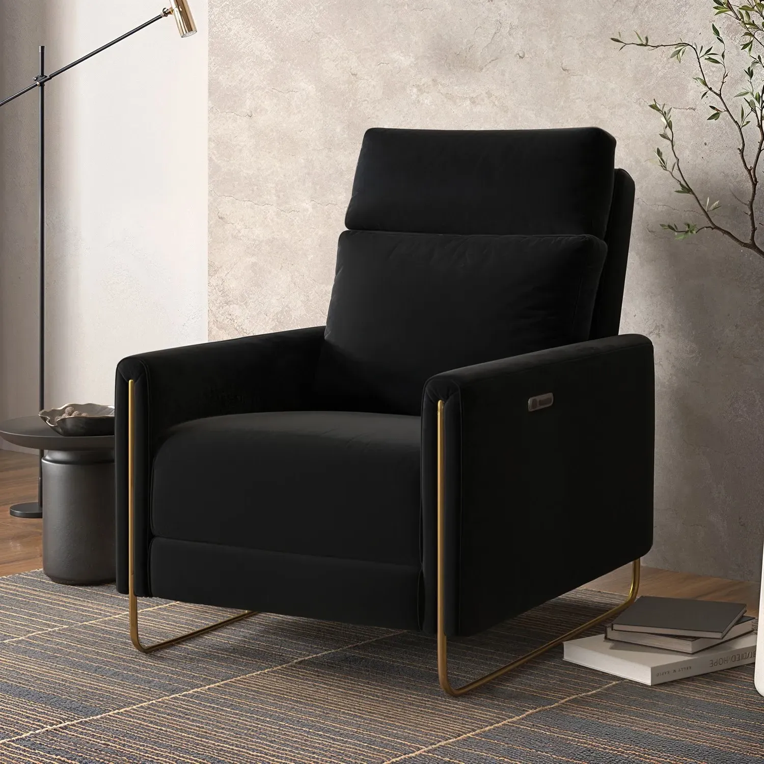 Electric Recliner Chair with USB - Black, Velvet image