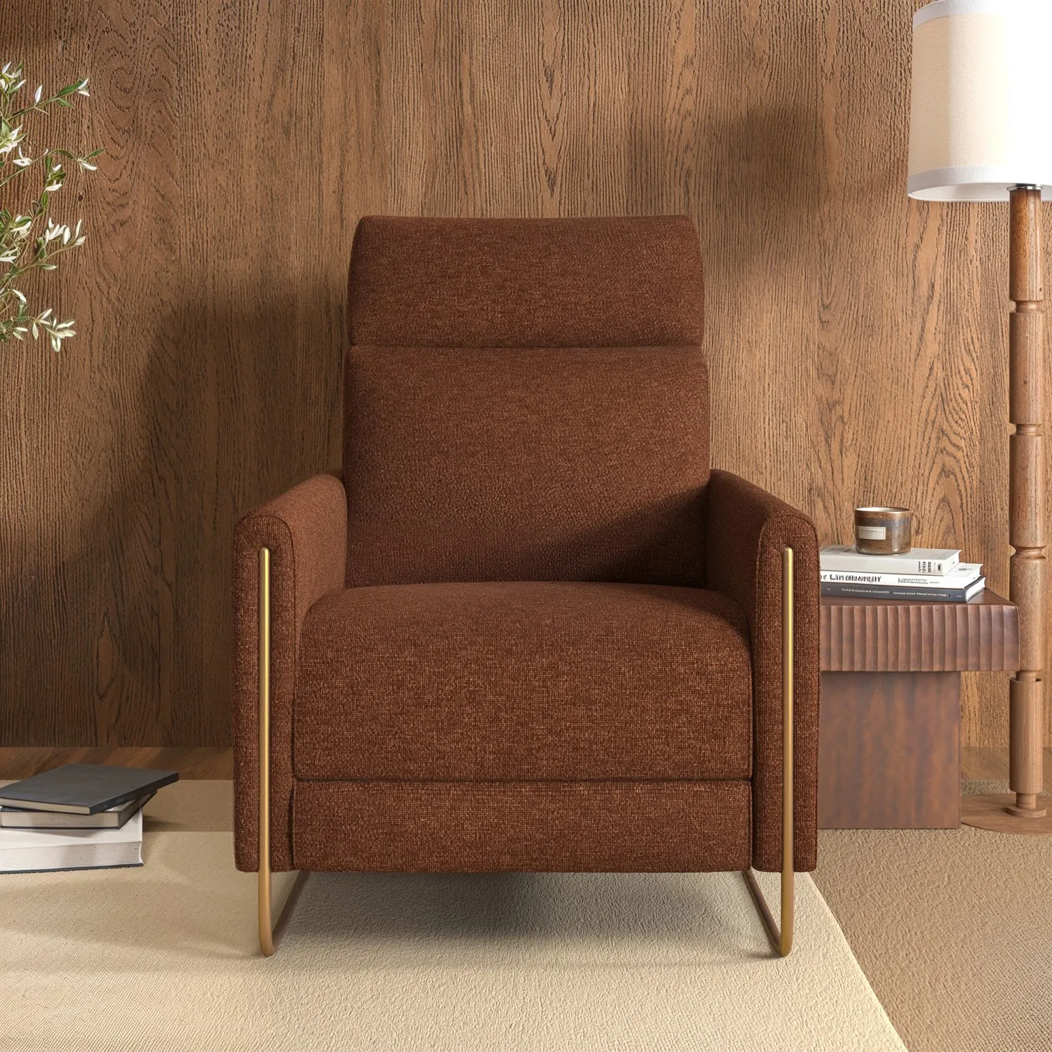 Electric Recliner Chair with USB - Brown, Velvet