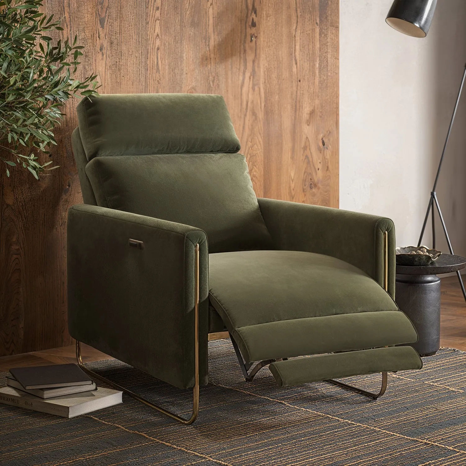 Electric Recliner Chair with USB - Green, Velvet