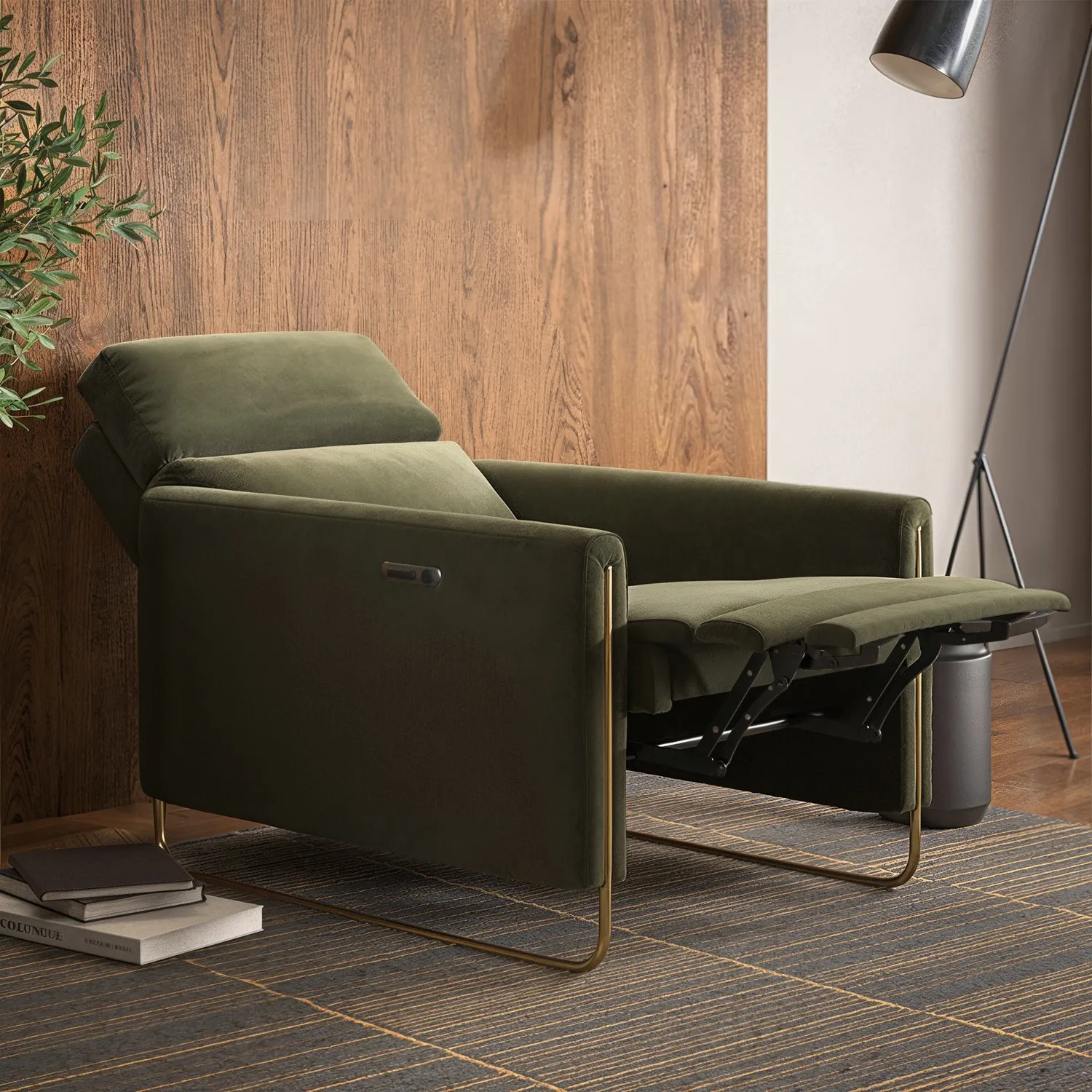 Electric Recliner Chair with USB - Green, Velvet