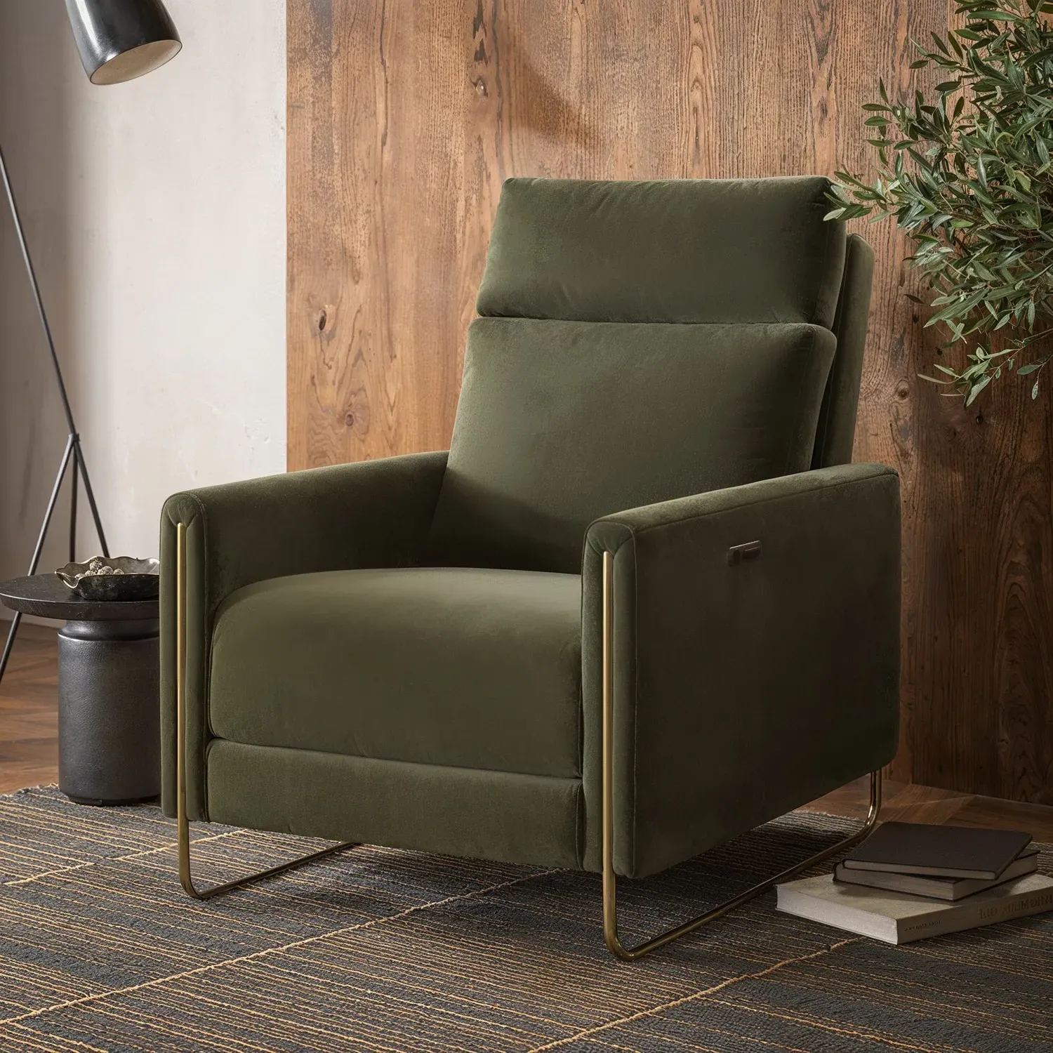 Electric Recliner Chair with USB - Green, Velvet image