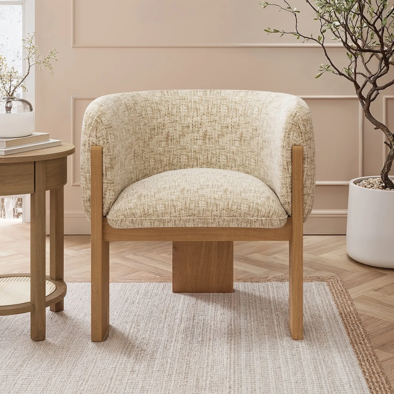 Curved Accent Chair - Beige, Fabric