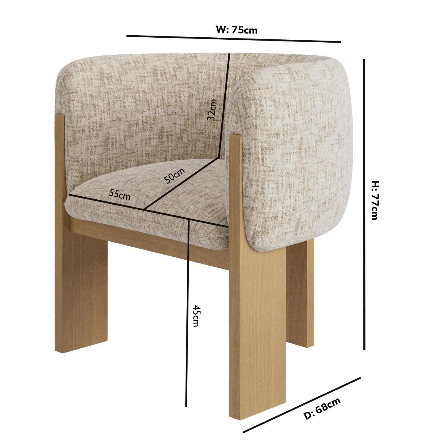 Curved Accent Chair - Beige, Fabric