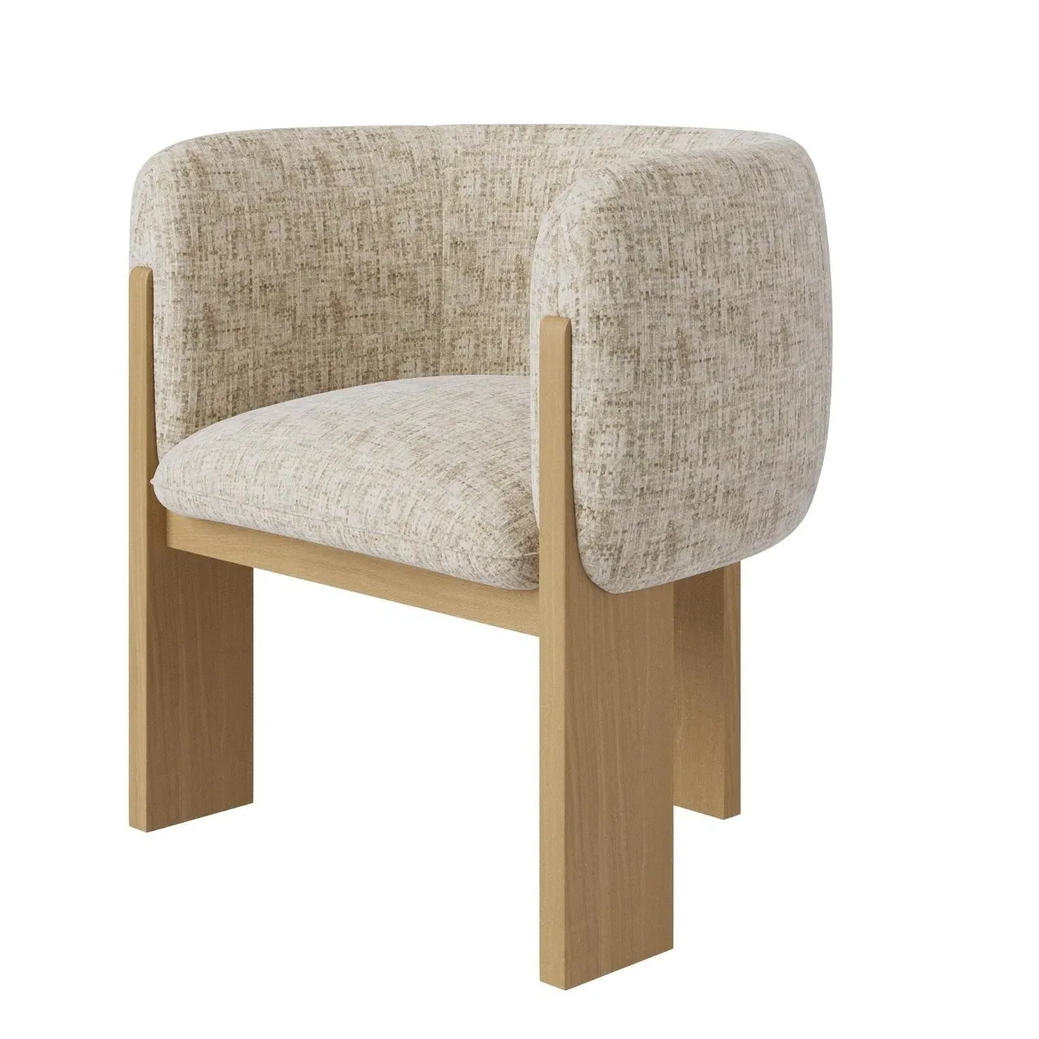 Curved Armchair with Foam Cushion - Beige, Fabric