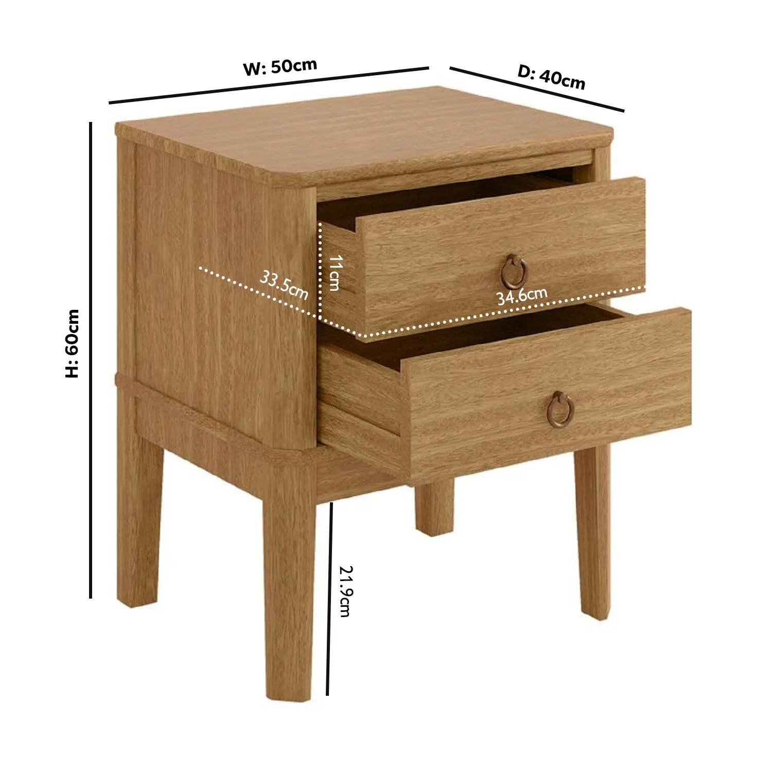 2-Drawer Bedside Table - Light Wood, Pine