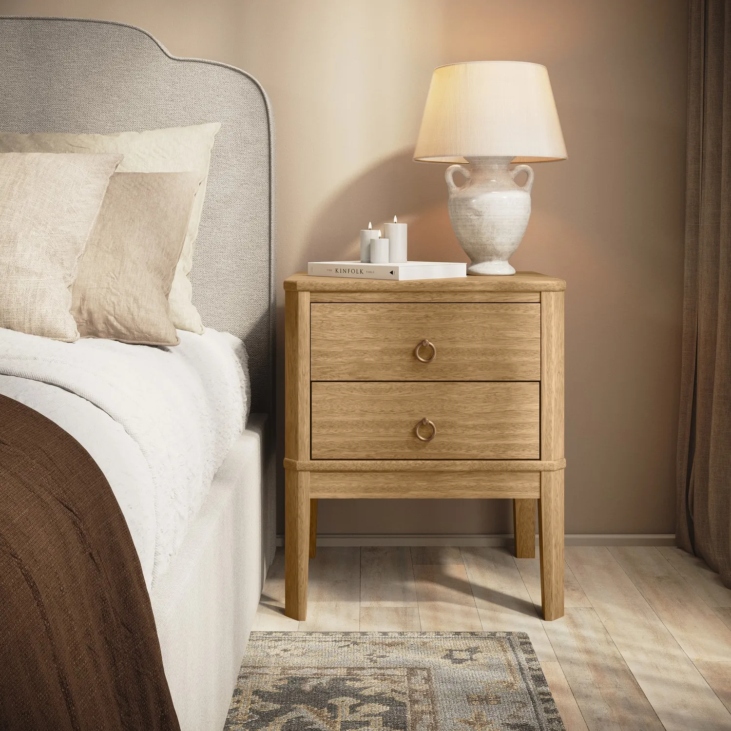 2-Drawer Bedside Table - Light Wood, Pine image