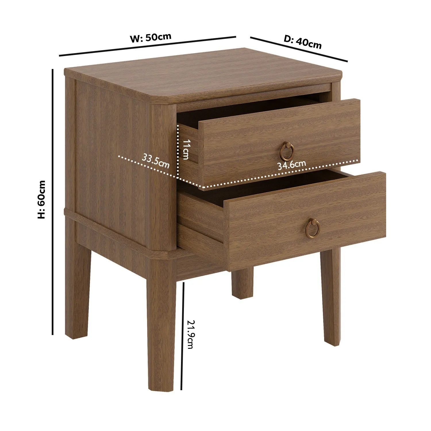 2-Drawer Bedside Table - Wood, Solid Pine