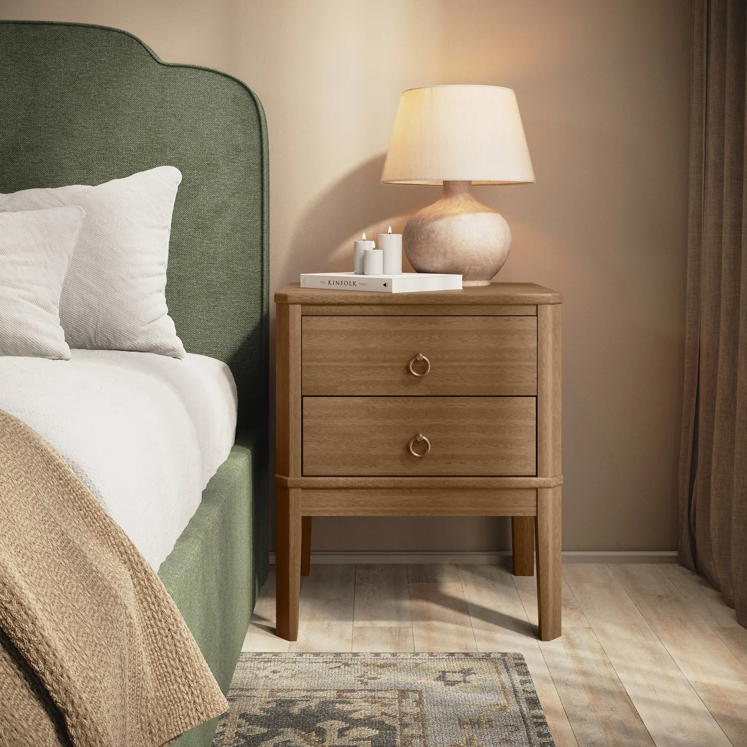2-Drawer Bedside Table - Wood, Solid Pine image