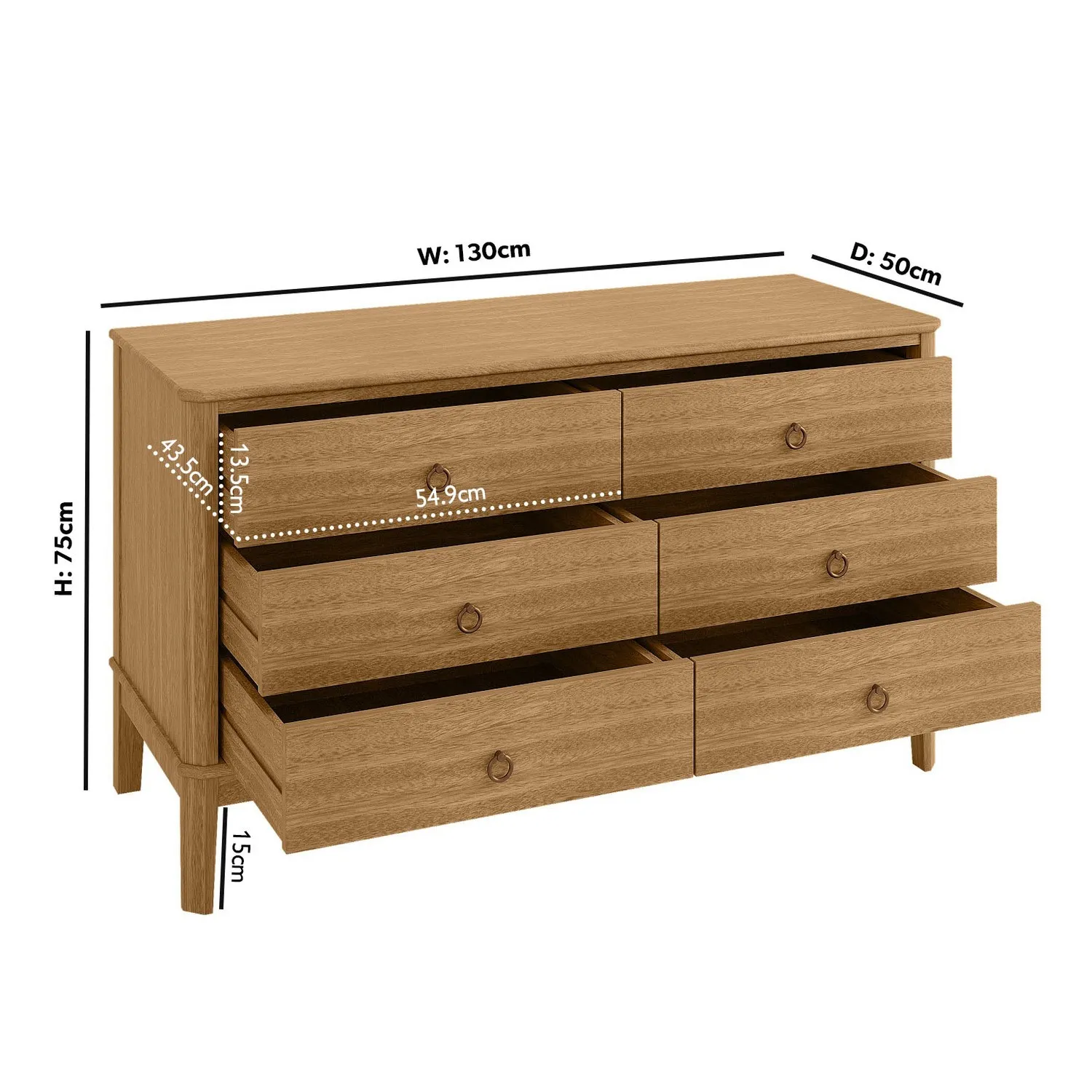 6-Drawer Chest with Metal Handles - Light Wood, Pine