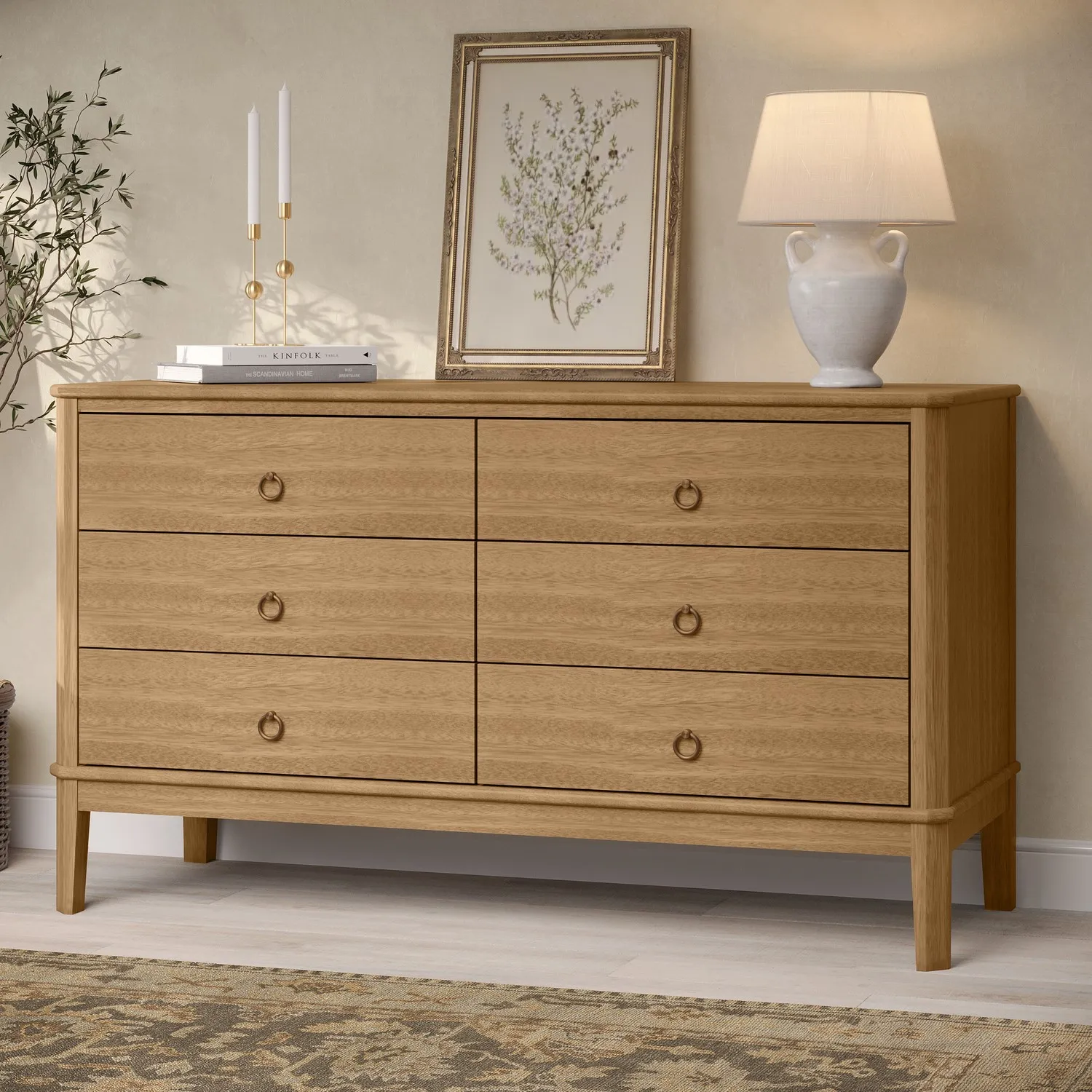 6-Drawer Chest with Metal Handles - Light Wood, Pine