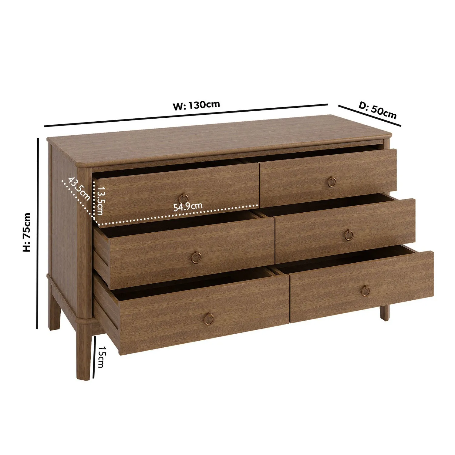 6-Drawer Chest with Metal Handles - Wood, Pine