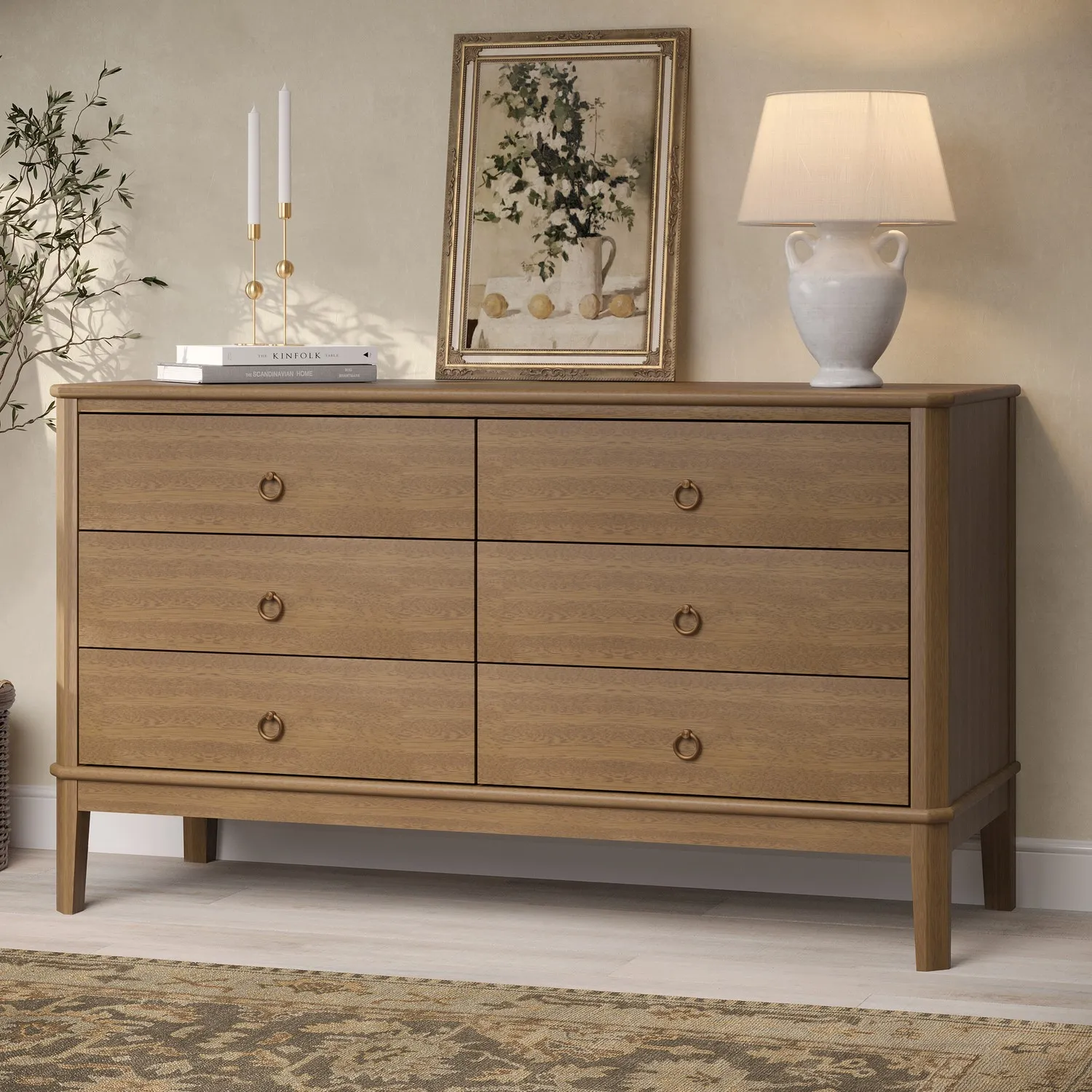 6-Drawer Chest with Metal Handles - Wood, Pine image