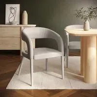 Dining Chair with Curved Back - Beige, Leather