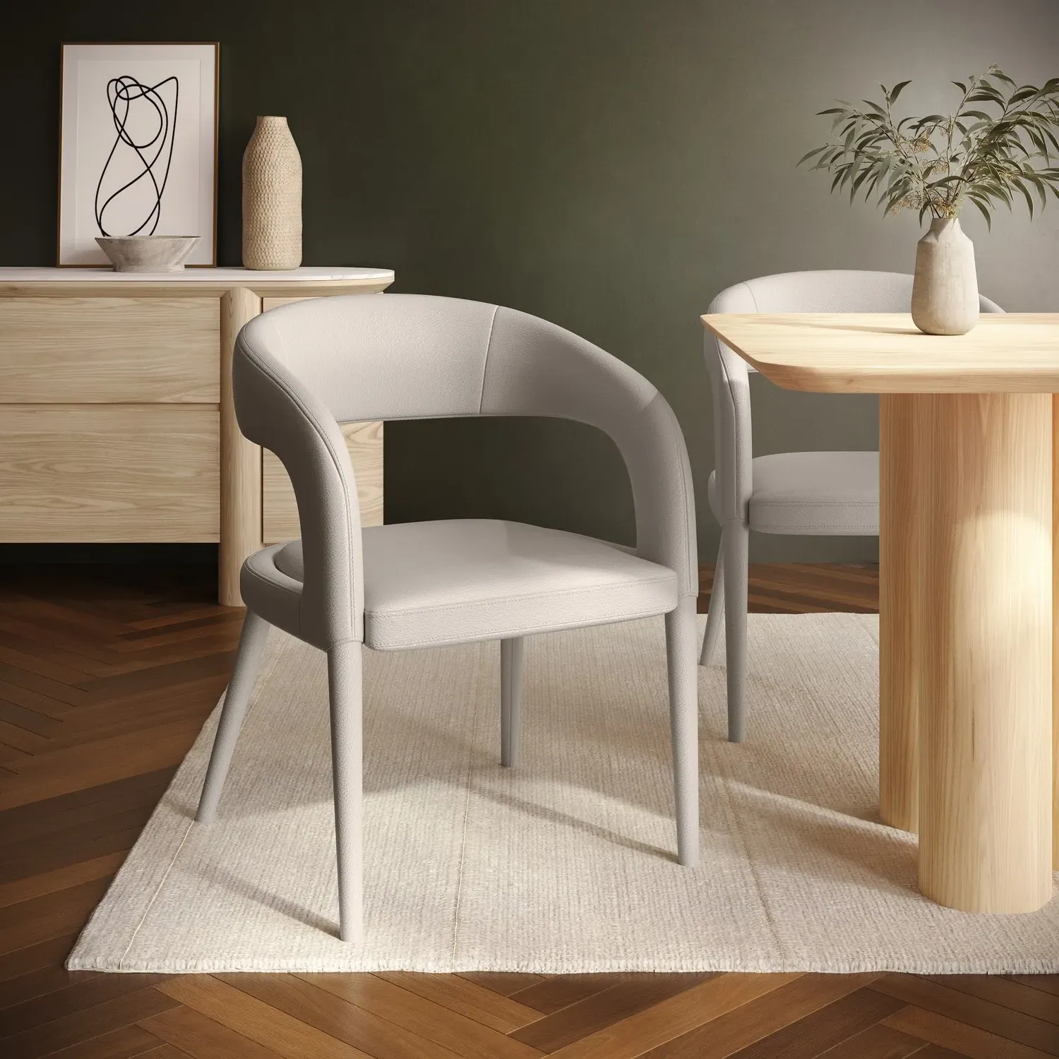 Dining Chair with Curved Back - Beige, Leather image
