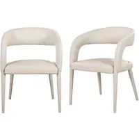 Set of 2 Dining Chairs - Beige, Real Leather