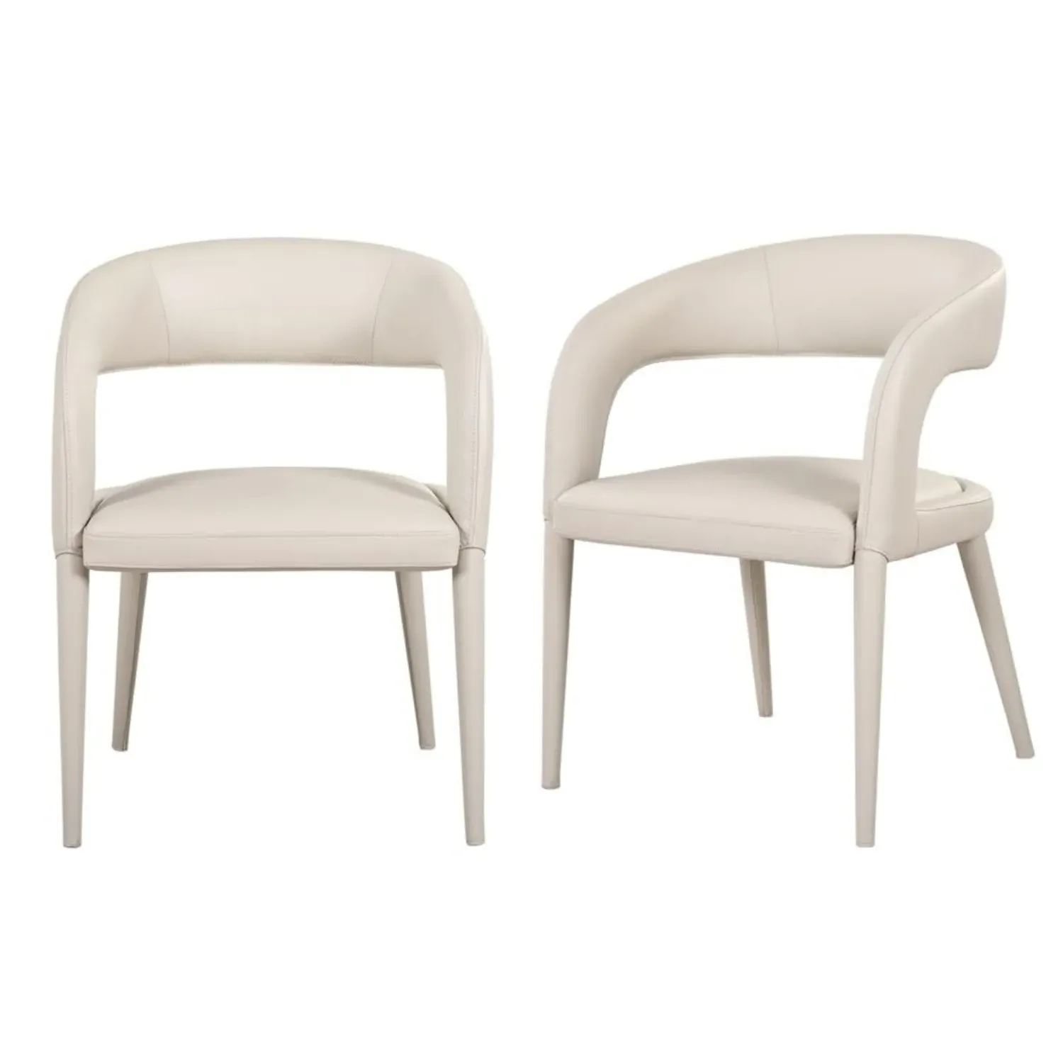 Set of 2 Dining Chairs - Beige, Real Leather image