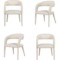 Set of 4 Dining Chairs - Beige, Real Leather