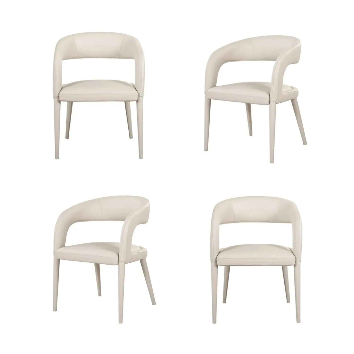 Set of 4 Dining Chairs - Beige, Real Leather