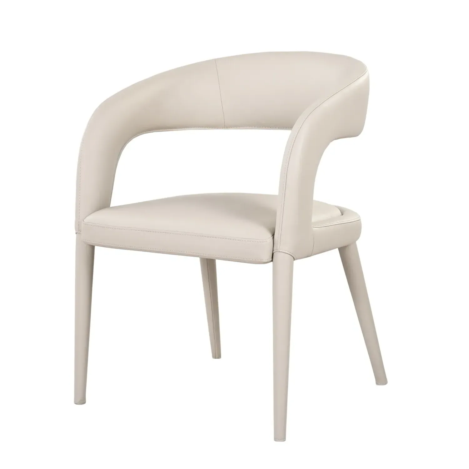 Set of 6 Dining Chairs - Beige, Real Leather