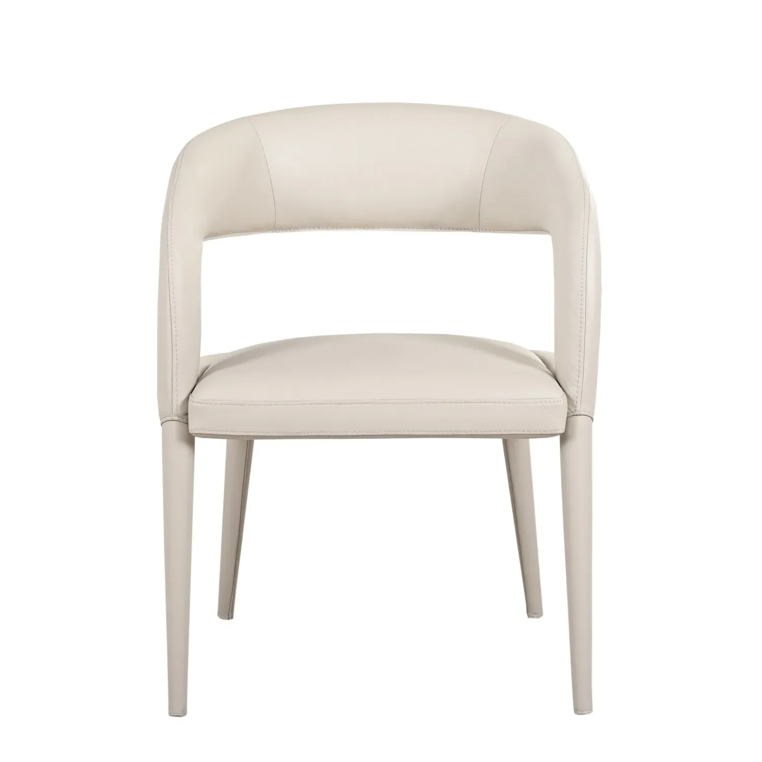Set of 6 Dining Chairs - Beige, Real Leather