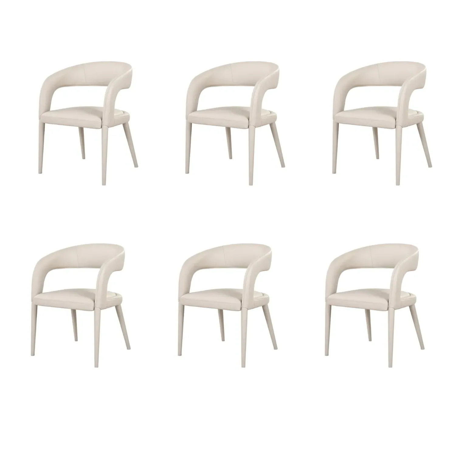 Set of 6 Dining Chairs - Beige, Real Leather