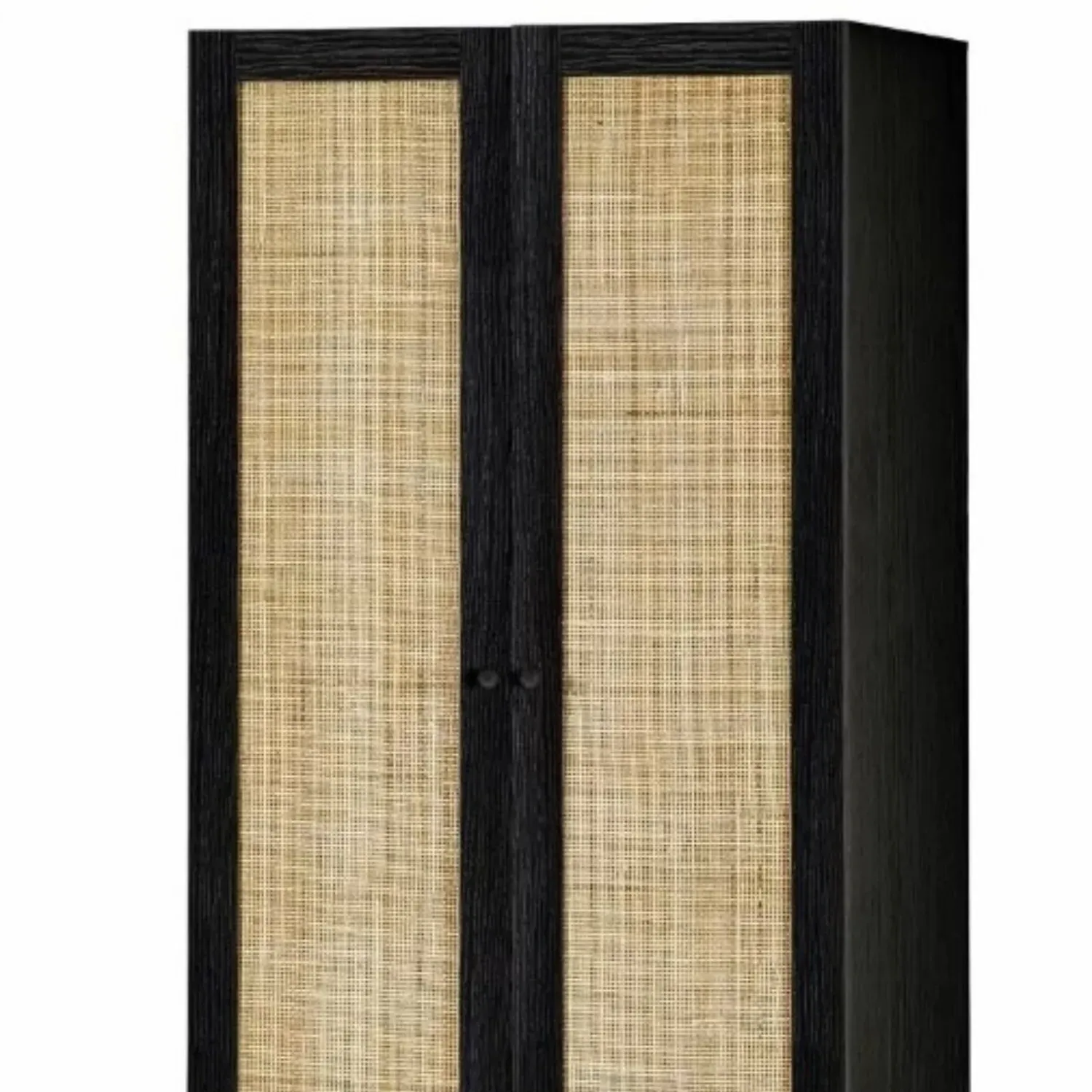 2-Door Wardrobe with Drawer - Black, Rattan