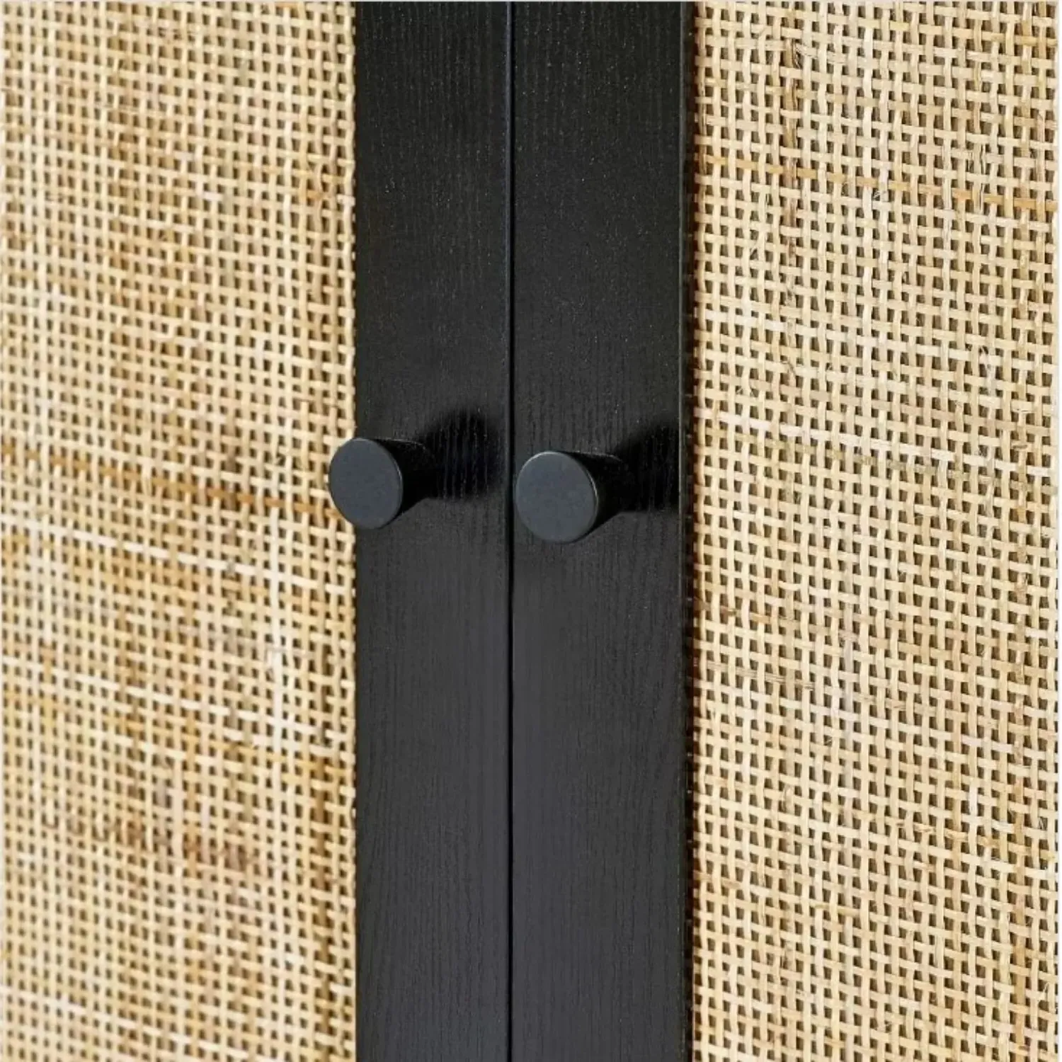 2-Door Wardrobe with Drawer - Black, Rattan